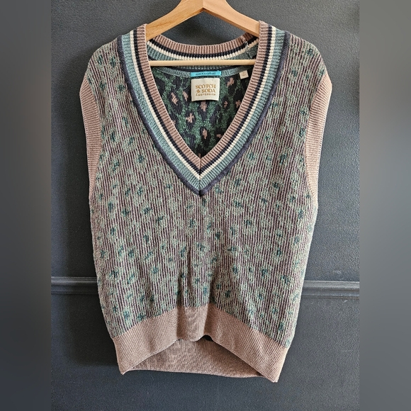 Womens Cotton Knit Sweater Vest – Scotch & Soda – Size M – Green/Taupe - Picture 2 of 6